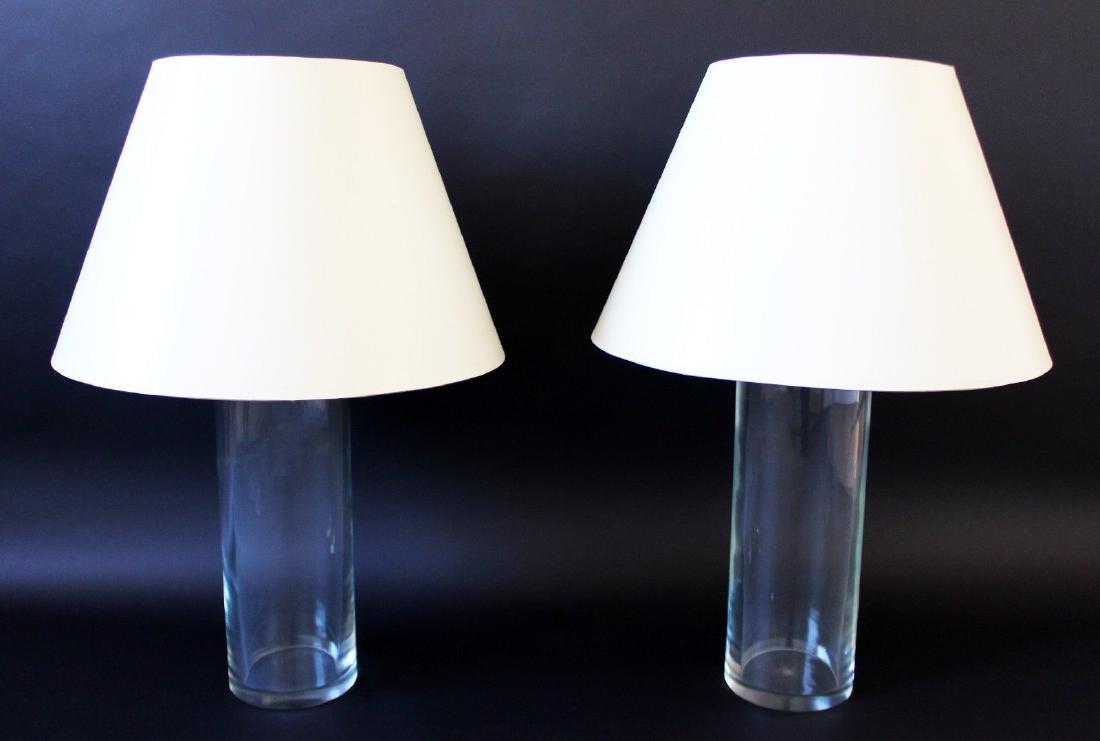 Pair Cylindrical Glass Brass Table Lamps Chapman Era (1 of 5)