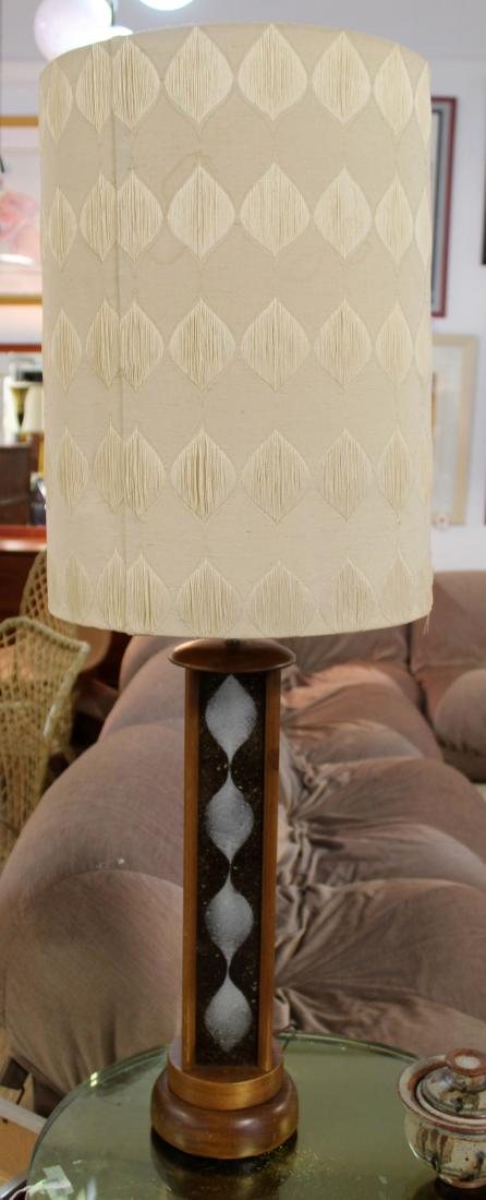 Wood & Decorative Glass Panel Table Lamp 1950s (1 of 4)