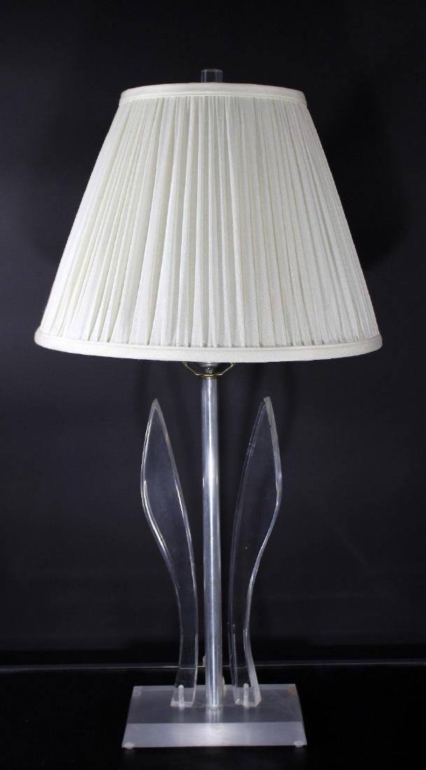 Lucite Tulip Table Lamp w Original Finial 1970s: For your consideration is a lovely, little, lucite table lamp, sculpted in the shape of a tulip, including the original lucite finial, circa the 1970s. In excellent condition. The dimensions of the ba