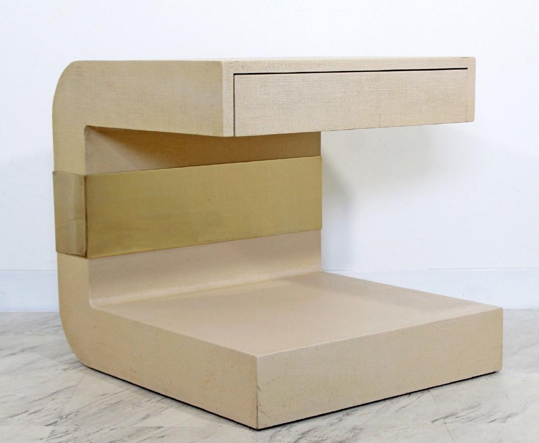 Lacquer Grass Cloth Brass Sculptural Side Table (1 of 6)