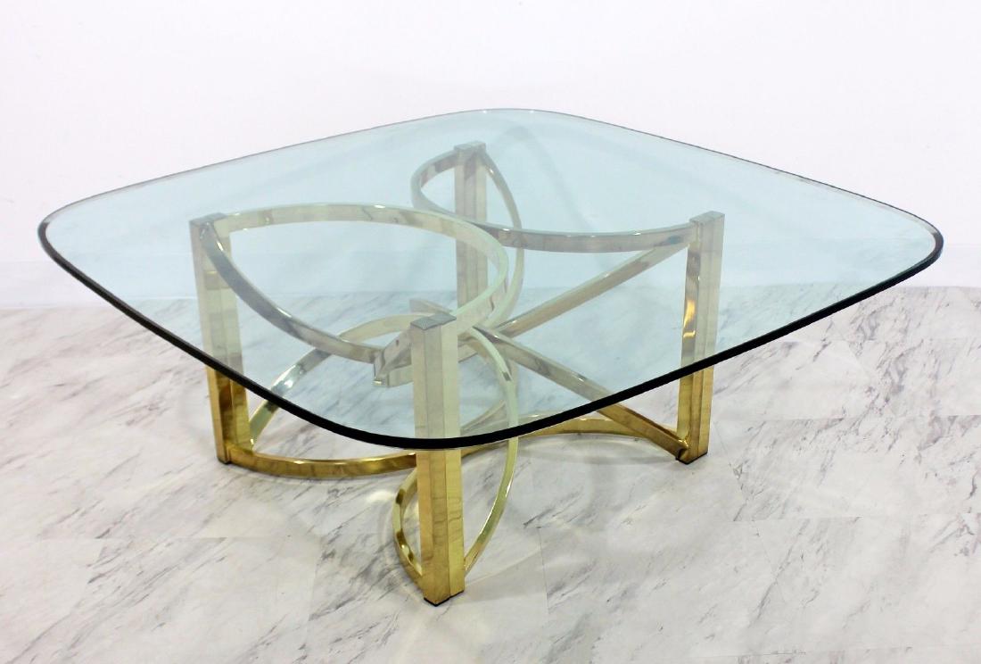 Symmetrical Brass Base Glass Top Coffee Table Pace Era (1 of 4)