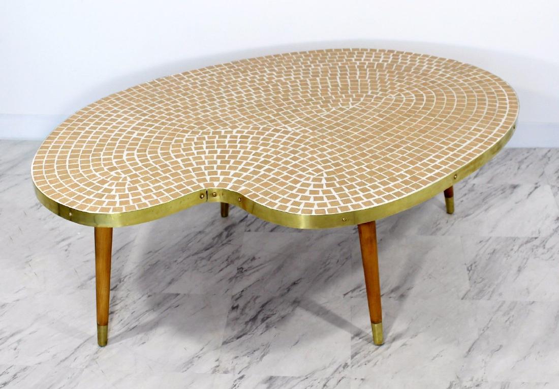 Martz Style Kidney Tile Brass & Wood Coffee Table (1 of 5)