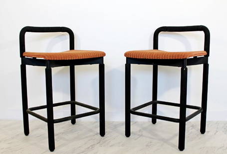 Metropolitan Furniture Pair of Bar Stools 1970s: For your consideration is a great pair of bar stools, by Metropolitan Furniture, circa the 1970s. In great condition. The dimensions are 18.5" Sq x 31.5" B.H. x 24" (2') S.H.