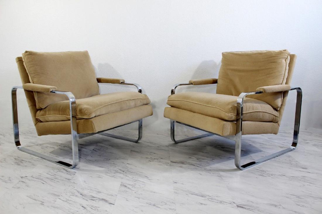Pair of Milo Baughman Cantilever Flat Bar Chrome Chairs (1 of 4)