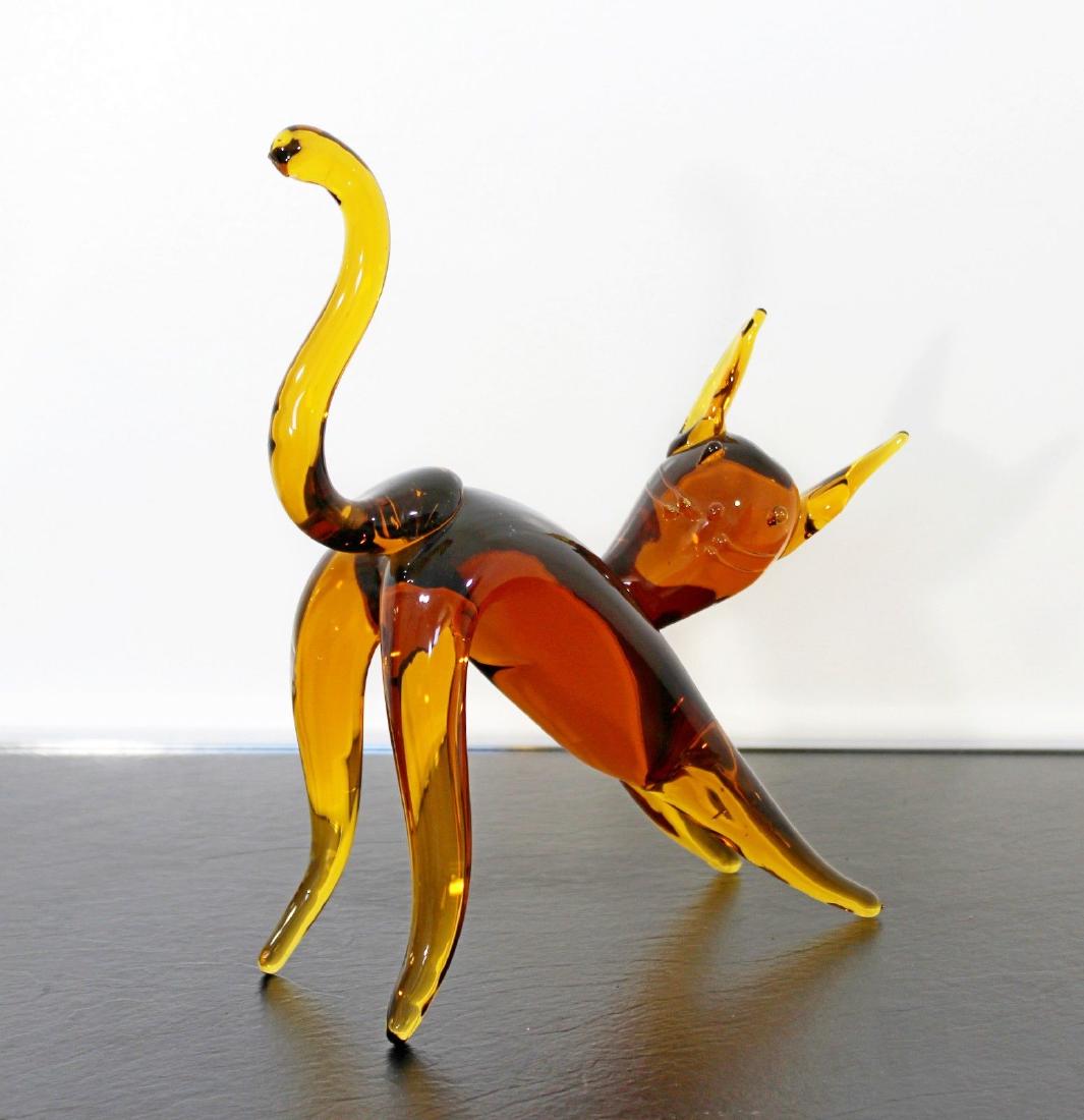 Barbini Murano Sommerso Glass Cat Table Sculpture: For your consideration is a beautiful, amber colored Sommerso Murano glass in the shape of a cat, by Alfredo Barbini. In excellent condition. The dimensions are 10" W x 3" D x 10.5" H.