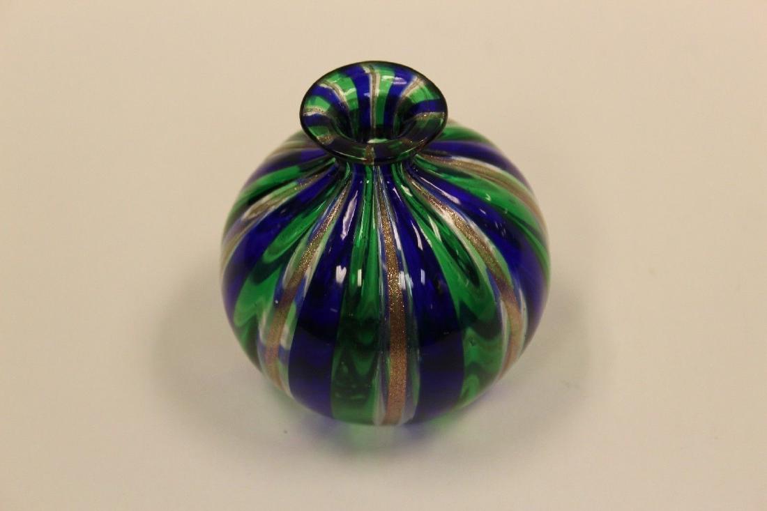Small Italian Murano Blue Green Striped Glass Vase (1 of 4)