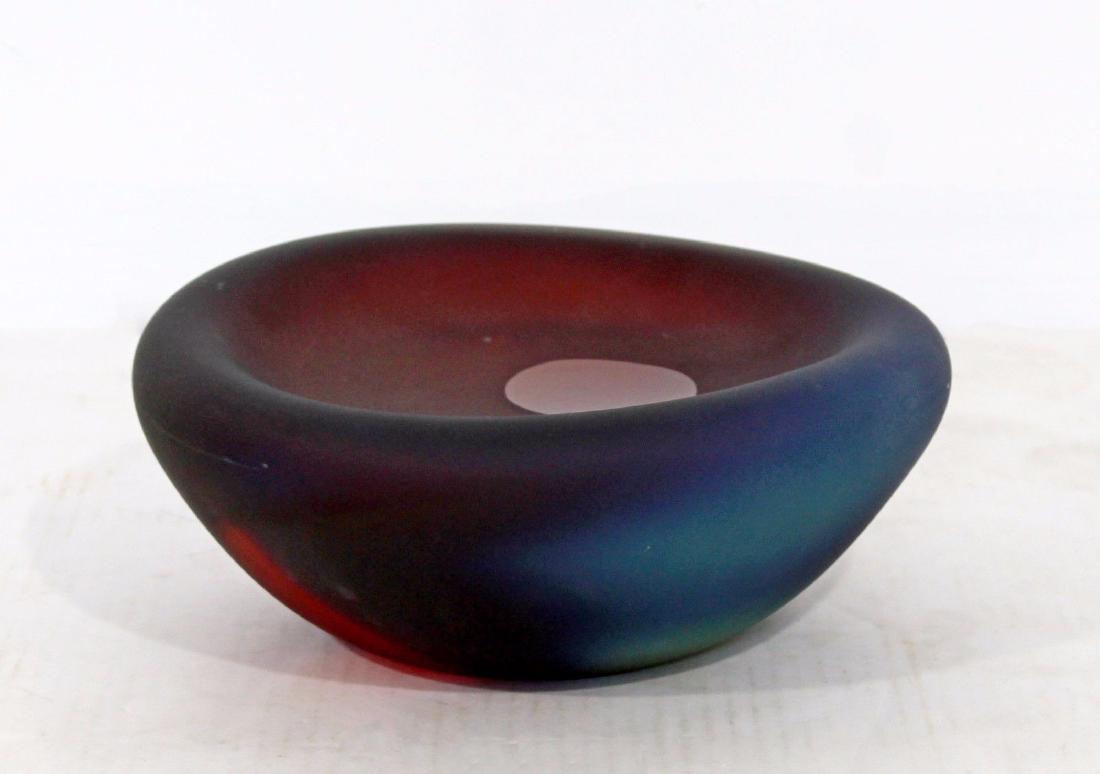Multi Color Art Glass Asymmetrical Round Table: For your consideration is a lovely, purple, orange, blue, red art glass bowl. In excellent condition. The dimensions are 11" Dia x 4.5" H.