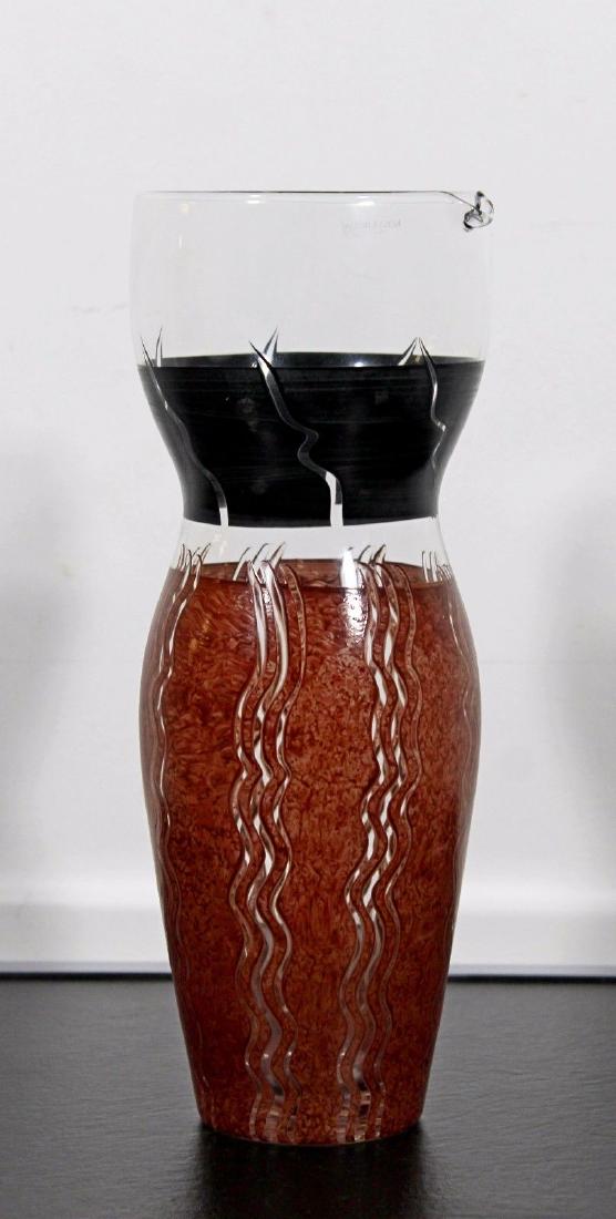Kosta Boda Painted Glass Vase Pitcher Scandinavian: For your consideration is a beautiful, painted glass pitcher or vase, by Scandinavian company Kosta Boda. In excellent condition. The dimensions are 4" Dia x 10.5" H.