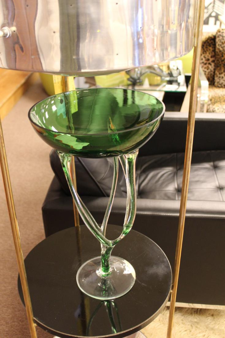 Large Green Glass Makora Kronsno Art Bowl Sculpture: For your consideration is a beautiful, green glass art bowl on a tall stem. The dimensions are 10" Dia x 17" H.