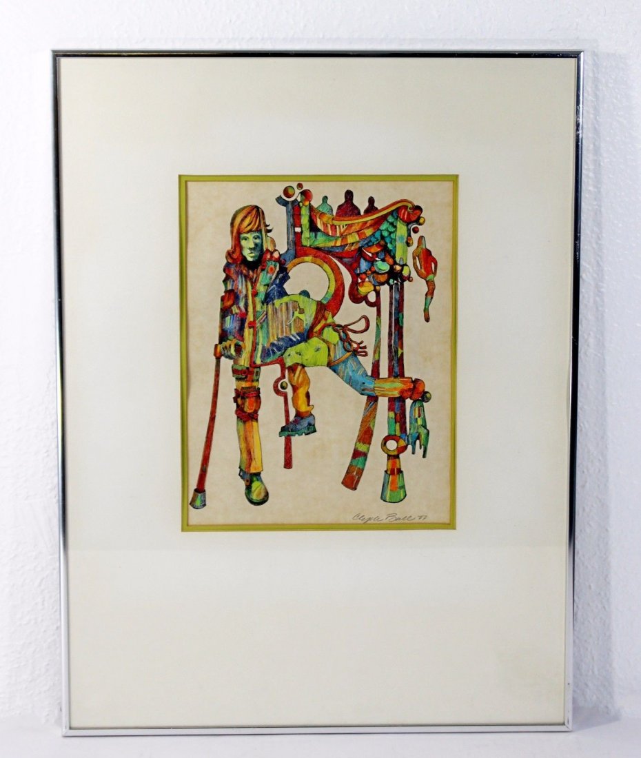 Pen & Ink Drawing Signed & Dated by Clyde Ball 1977: For your consideration is an incredible, pen and ink, framed drawing, signed and dated by Clyde Ball, 1977. In excellent condition. The dimensions of the frame are 18" W x 24" (2') H and the dimension