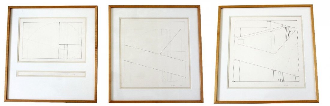 Set of 3 Signed Ink Drawings by David Barr 170 Geometry (1 of 9)