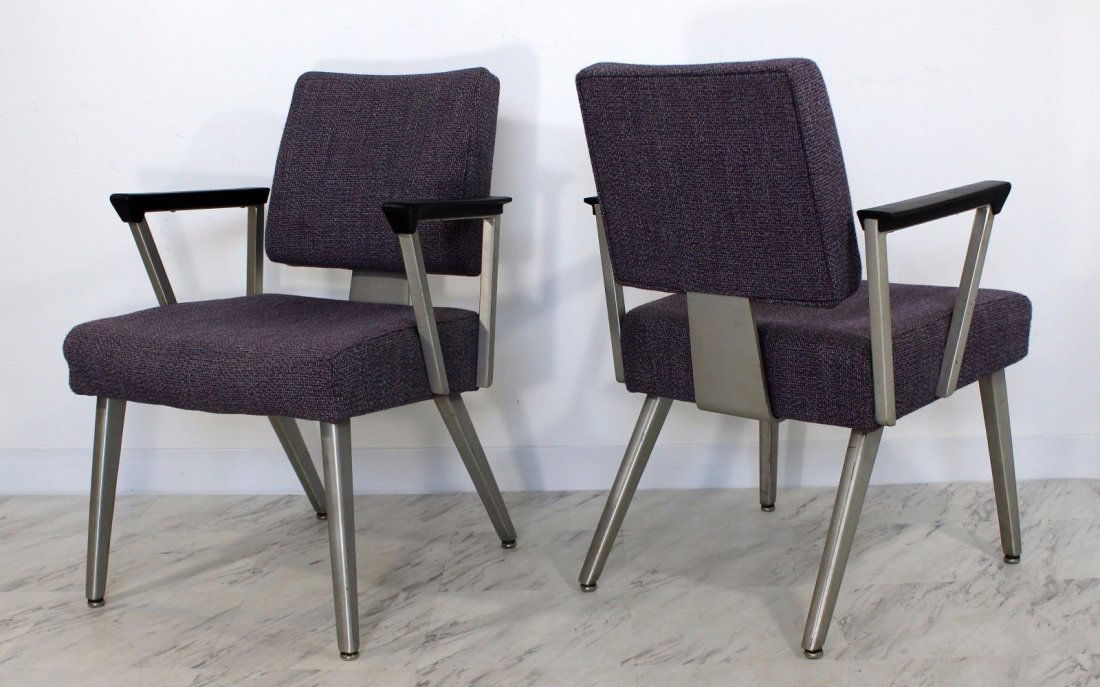 GF Goodform Pair of Angular Aluminum Armchairs 1960s: For your consideration is a wonderful pair of angular arm chairs, made of aluminum, from GF Goodform, circa the 1960s. Came from the executive offices of Volkswagon. In excellent condition. The dimens