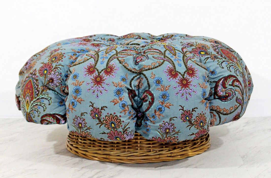 Paisley Covered Rattan Pouf Ottoman 1960s Franco Albini (1 of 4)