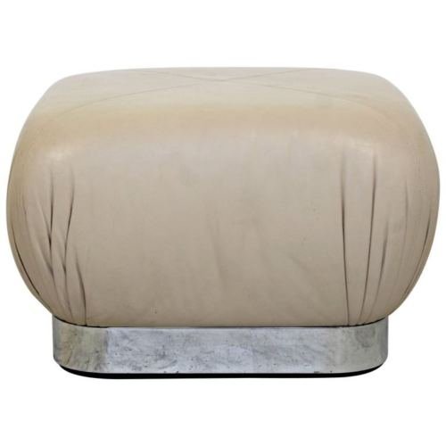 Preview Chrome Beige Leather Ottoman Pouf Casters (1 of 6)