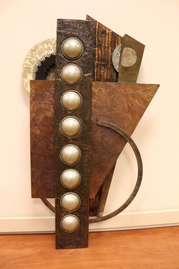 American Motor Brutalist Metal Sculpture Karen Musmeci: For your consideration is a fantastic sculpture comprised of overlapping shapes. Signed and numbered this work from the Karen Musmeci's "American Motor Series", this piece measures to be 32" W x 47" H