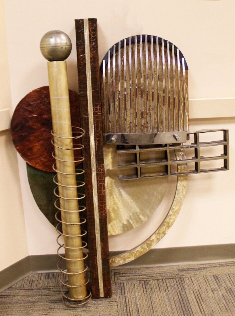 American Motor Brutalist Metal Sculpture Karen Musmeci: For your consideration is a sculpture by the artist Karen Musmeci, that once hung in Detroit's own Motor City Casino! With the used of different treatments and textures on each welded piece of metal t