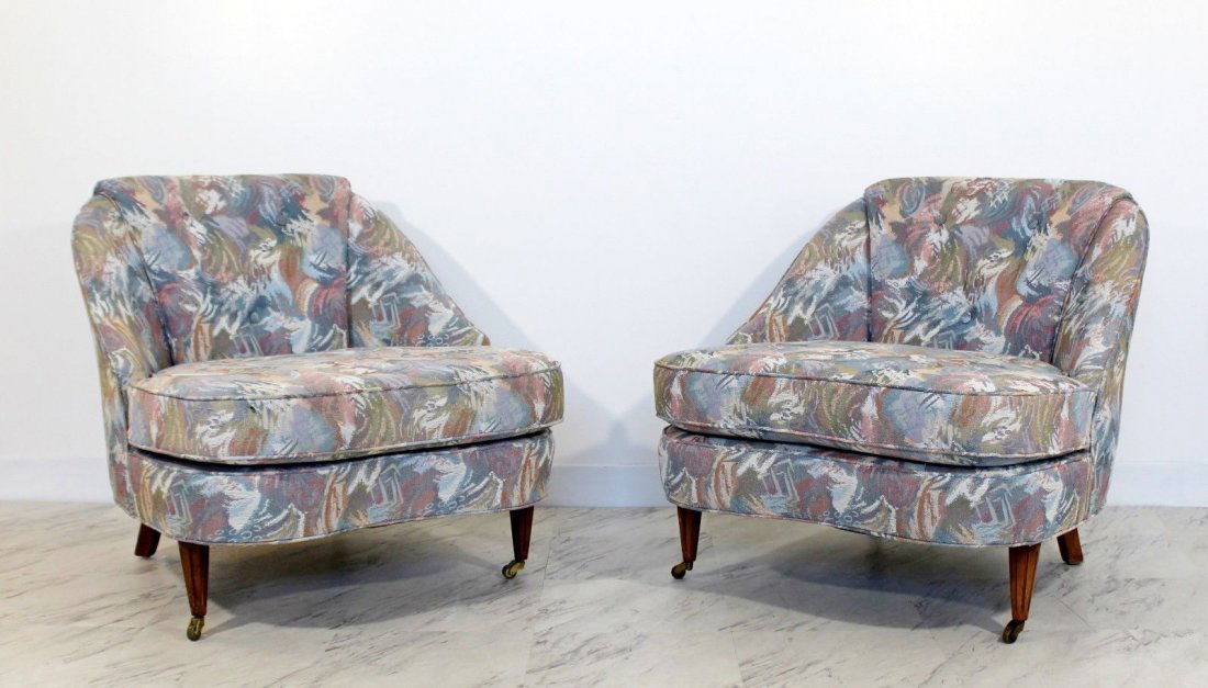 Pair of Lounge Club Chairs on Casters Baker Dunbar Attr (1 of 8)