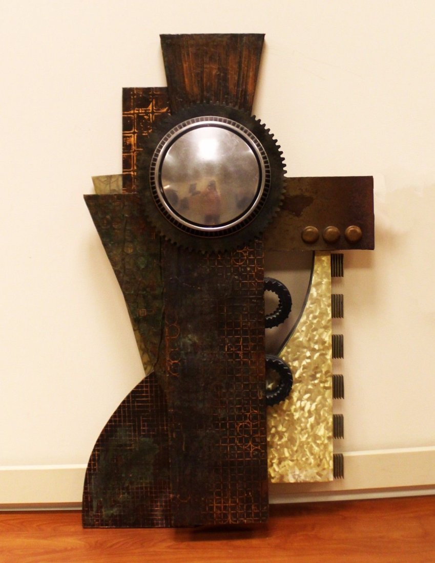 American Motor Brutalist Metal Sculpture Karen Musmeci: For your consideration is a detailed block sculpture from the artist Karen Musmeci that once hung in Detroit's own Motor City Casino! From the American Motor Series the beautifully patinaed sculpture