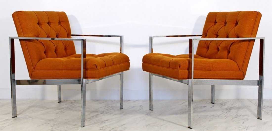 Pair of Tufted Flat Bar Chrome Armchairs Milo Baughman (1 of 4)