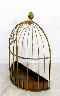 Mid Century Modern Arturo Pani Brass Bird Cage Planter: For your consideration is a rare, brass planter, in the shape of a birdcage and with a pineapple finial, by Arturo Pani, circa the 1950s, with the perfect amount of patina on the brass, true to the ag