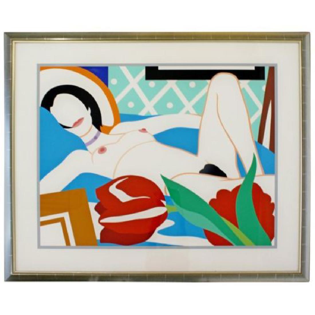 Contemporary Lithograph Monica Nude Tulips Wesselmann: For your consideration is a magnificent, framed lithograph of Tom Wesselmann's "Monica with Tulips," signed and numbered 71/100, circa 1989. In excellent condition. The dimensions of the frame are 57.