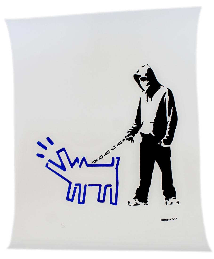 Unframed Banksy Stencil 1/30 Hoodie Keith Haring Dog (1 of 4)