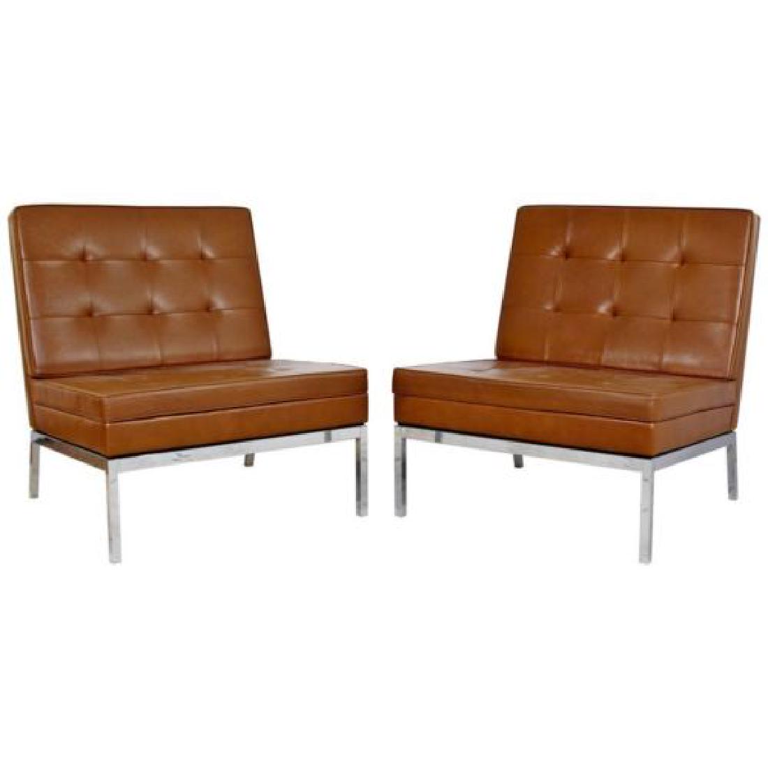 Mid Century Modern Pair Knoll Chrome Leather Chairs (1 of 8)