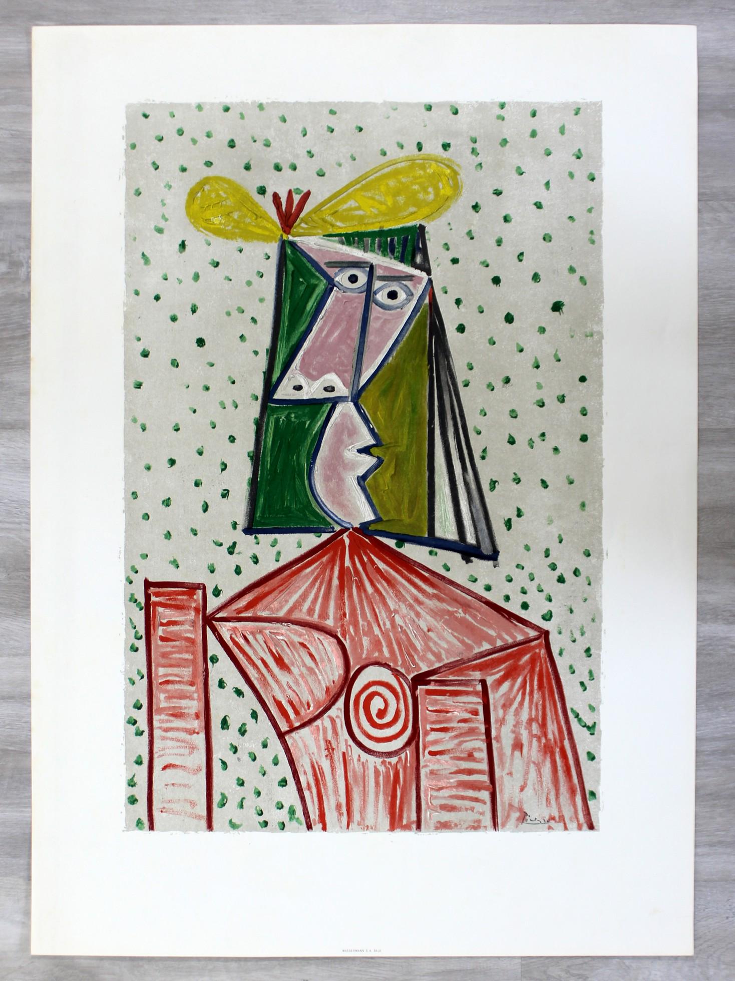 Picasso Lady Poster Red Green Yellow: For your consideration is an unframed, vintage Picasso Lady Poster.