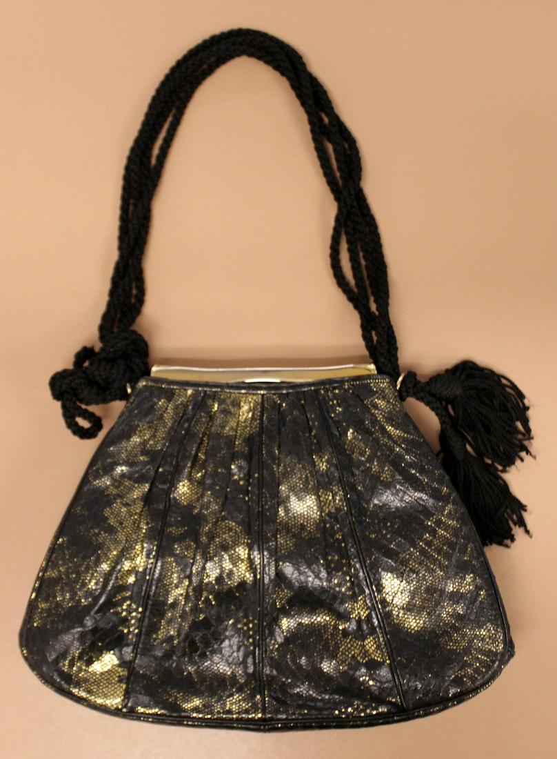 Judith Leiber Metallic Embossed Snake Skin Purse: For your consideration is this incredible, vintage leathe, Judith Leiber purse.