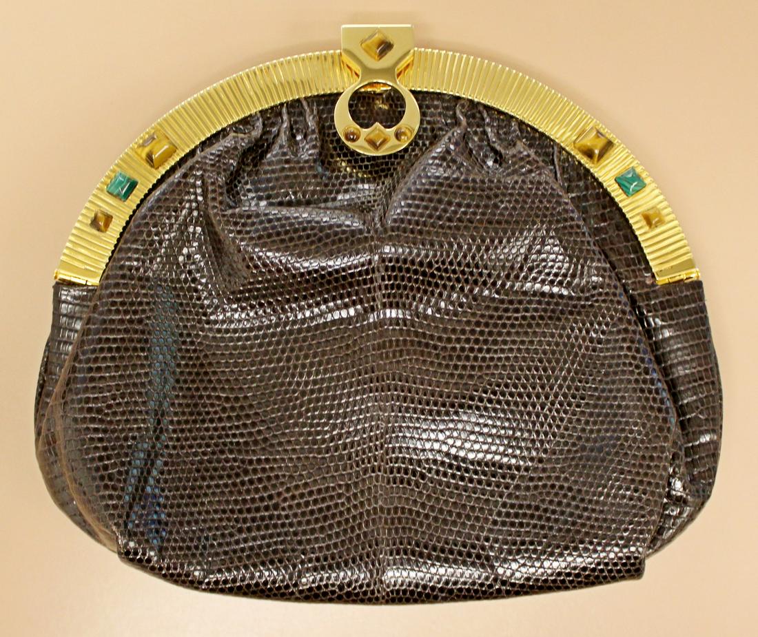 Finesse Le Model Brown Snakeskin Purse: For your consideration is this fantastic, vintage snakeskin purse by Judith Leiber.