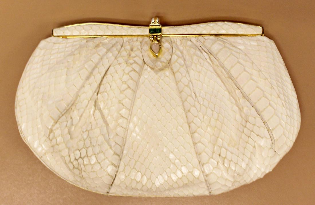 Judith Leiber Cream Clutch: For your consideration is this classic, vintage, white leather clutch purse by Judith Leiber.
