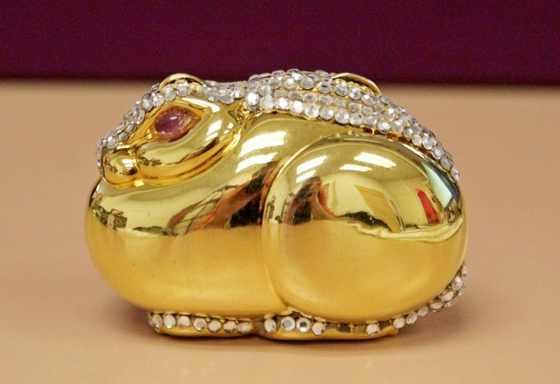Judith Leiber Bunny Trinket Pill Box: For your consideration is this lovely rabbit/bunny pillbox or trinket case, with Swarovski crystal embellishments.