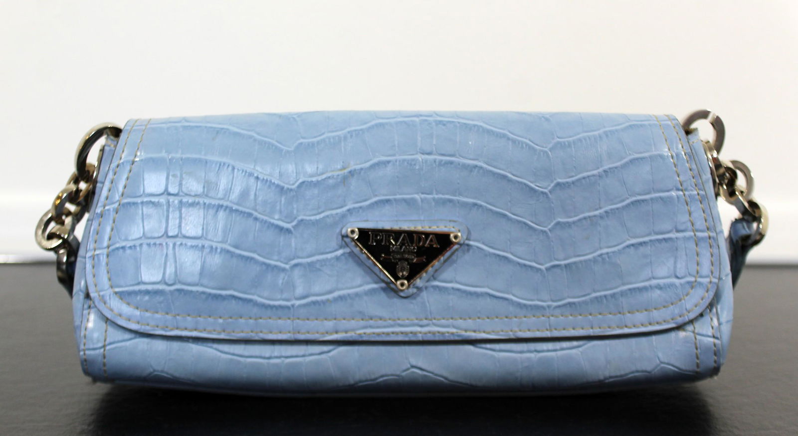 Prada Light Blue Leather Purse: For your consideration is this vintage, blue leather, Prada purse.
