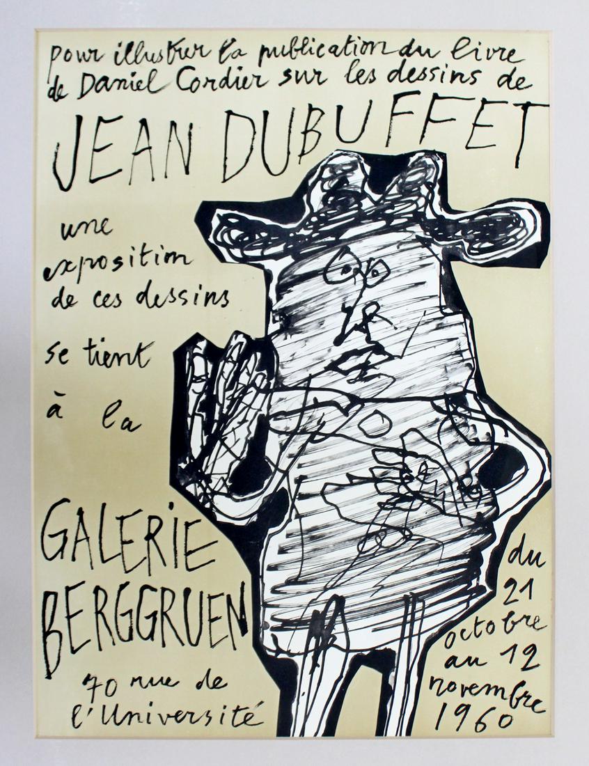 Vintage Modern Jean Dubuffet 1960 Berggruen Poster Gold: For your consideration is an unframed, vintage Jean Dubuffet 1960 Berggruen poster.