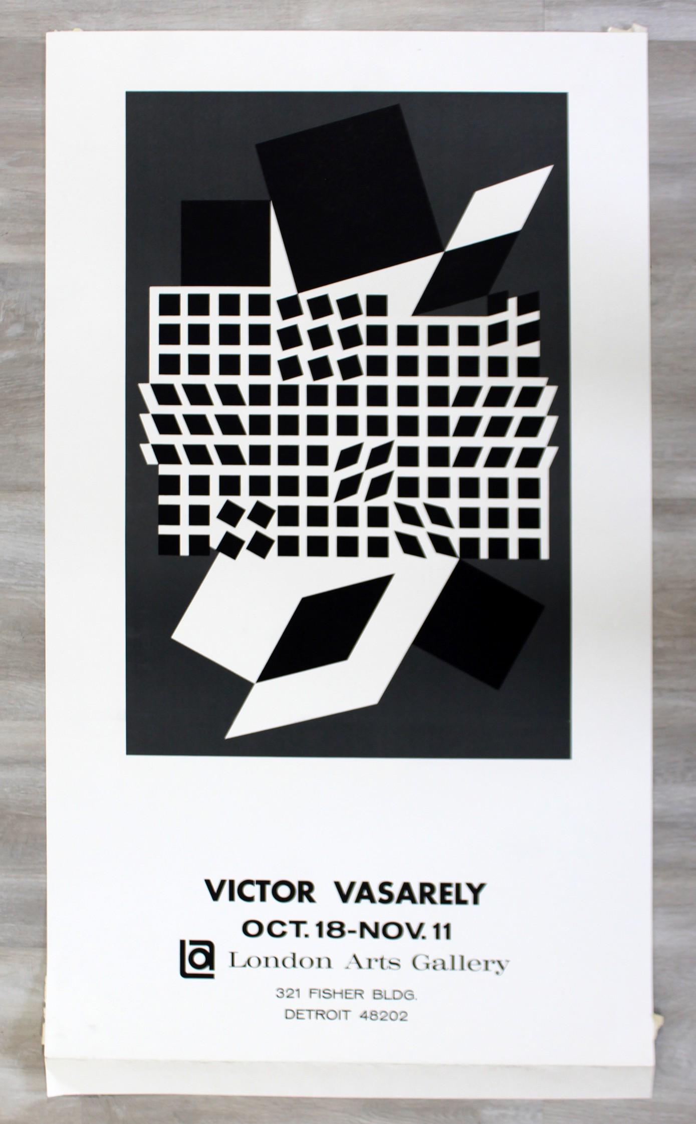 Vasarely London Arts Gallery Poster 1970s Black & White: For your consideration is an unframed, vintage Vasarely London Arts Gallery poster, 1970s.