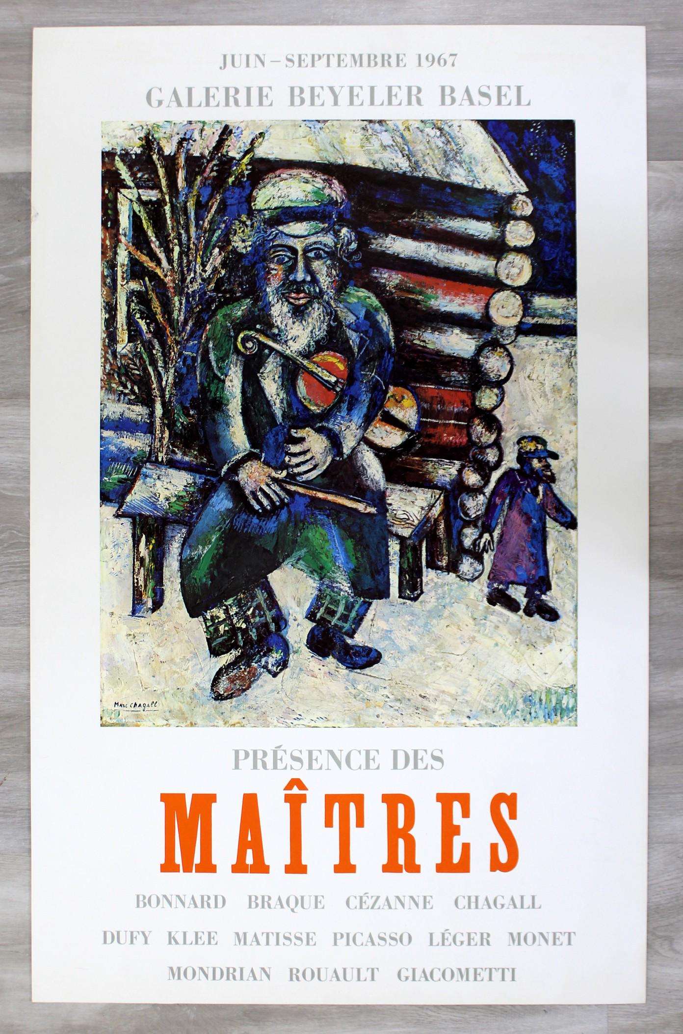 Marc Chagall Galerie Beyeler Paris Maitres 1967 Poster: For your consideration is an unframed, vintage Chagall Beyeler 1967 poster.