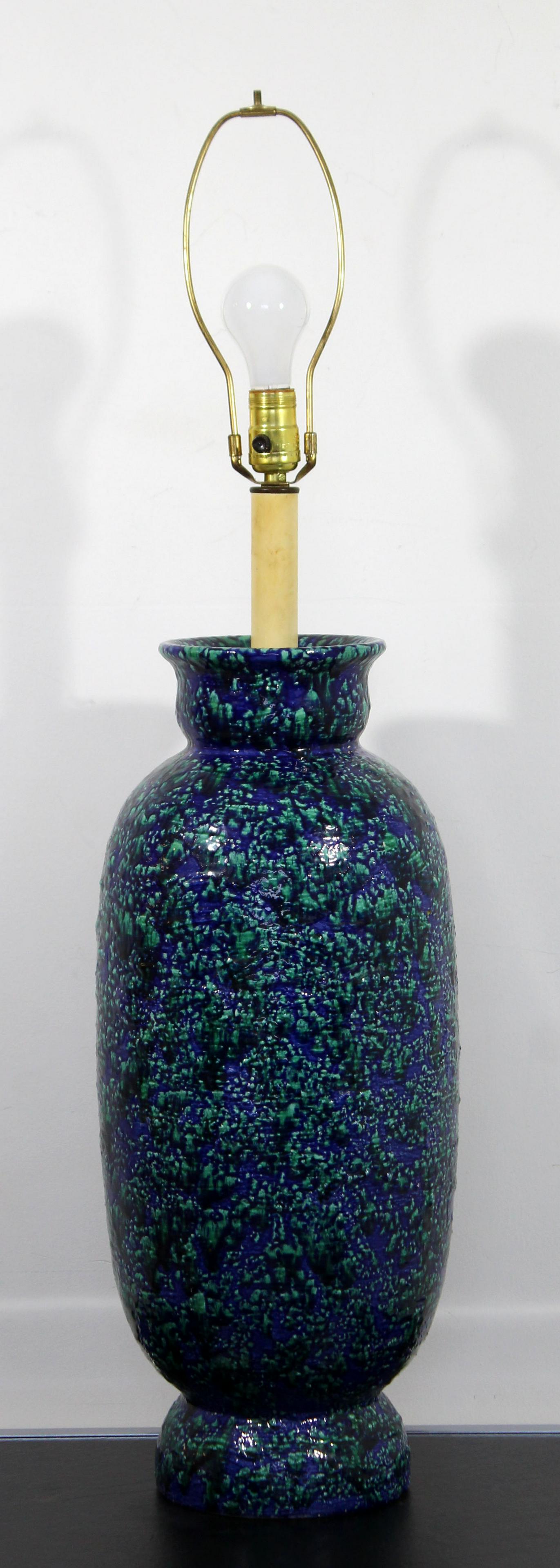 Modern Bitossi Blue Green Glazed Ceramic Lamp Italy: For your consideration is beautiful, blue and green, Bitossi, ceramic, table lamp from Italy, circa the 1960s. In excellent condition. The dimensions are 8" Dia x 38" H.