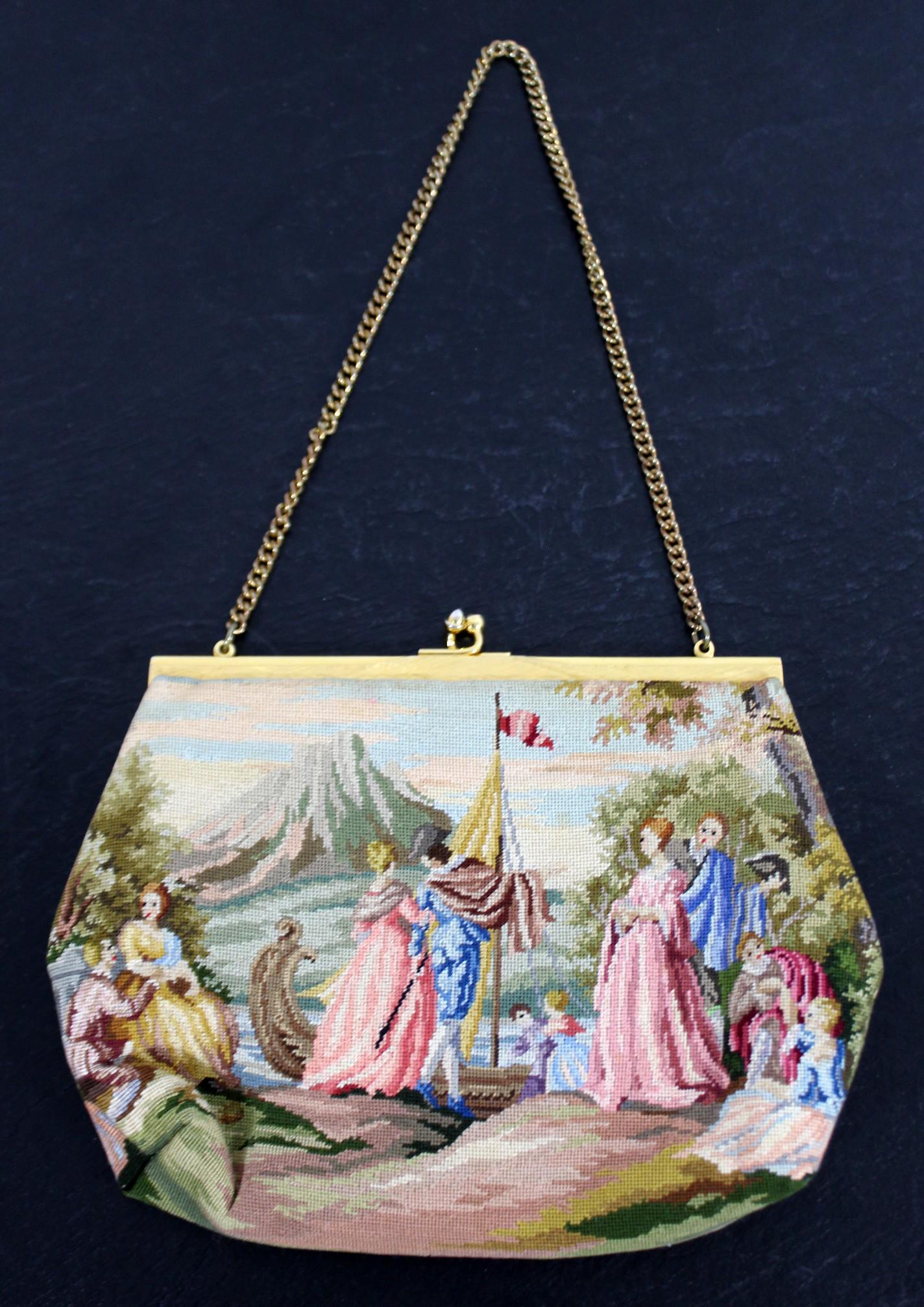 Figurative Pedi Point Handbag Purse Vintage: For your consideration is this vintage pedi-point detailed handbag