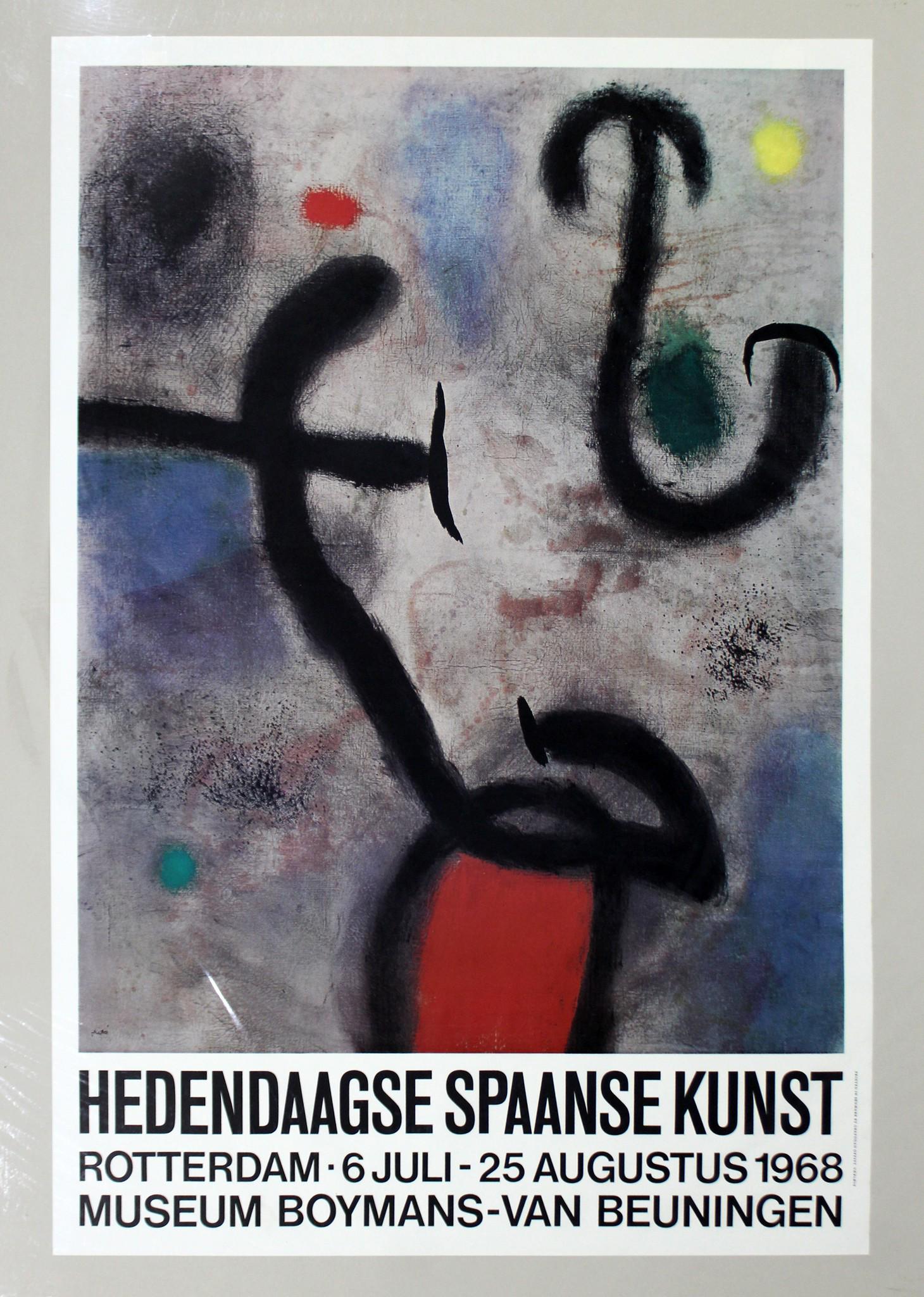 Miro Hedendaagse Spaanse Kunst Poster 1968 Abstract Red: For your consideration is an unframed Miro Hedendaagse Spaanse Kunst poster, circa 1968.