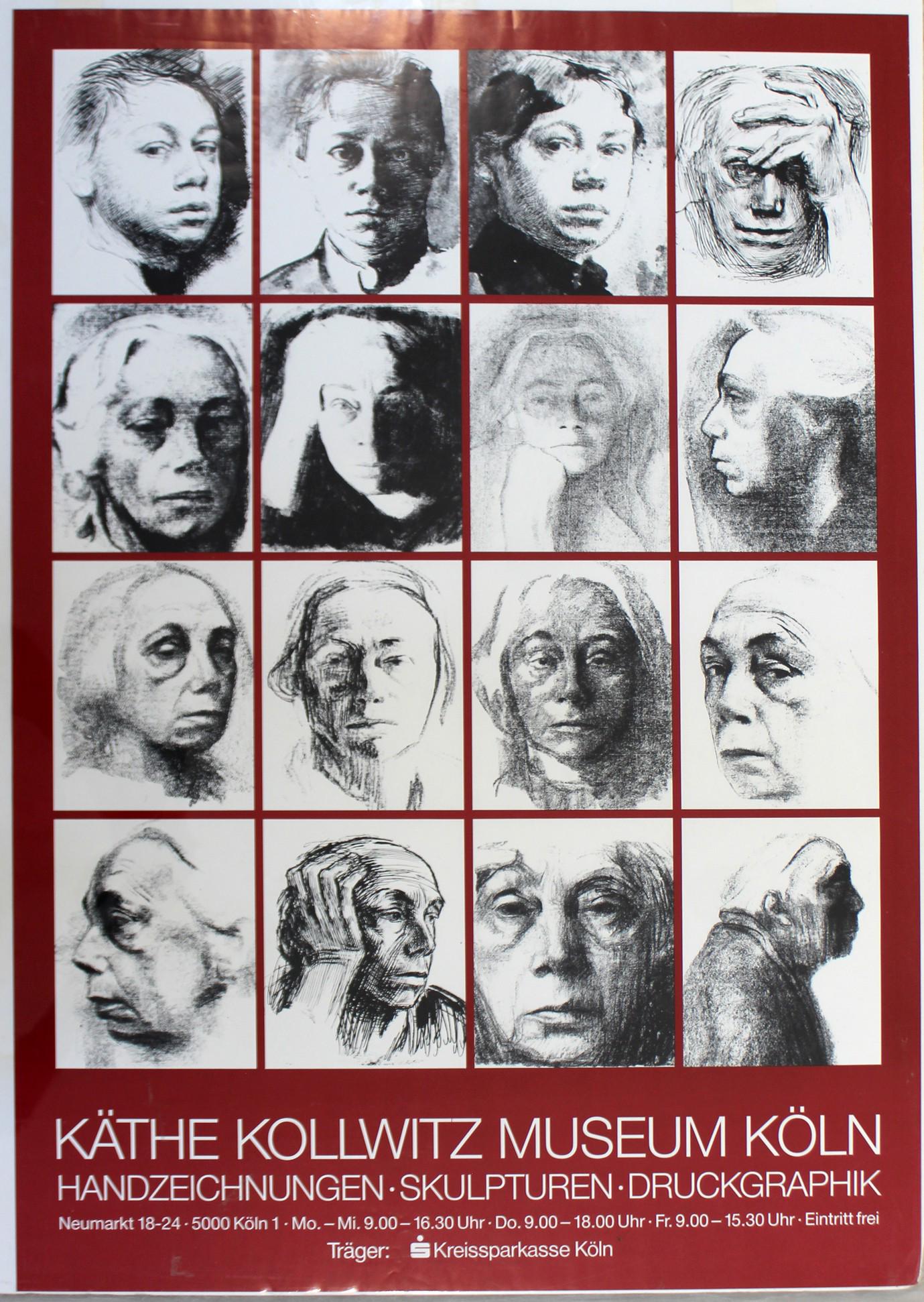 Vintage Modern Kathe Kollwitz Museum Koln Art Poster: For your consideration is an unframed, vintage Kathe Kollwitz Museum Koln poster with faces.