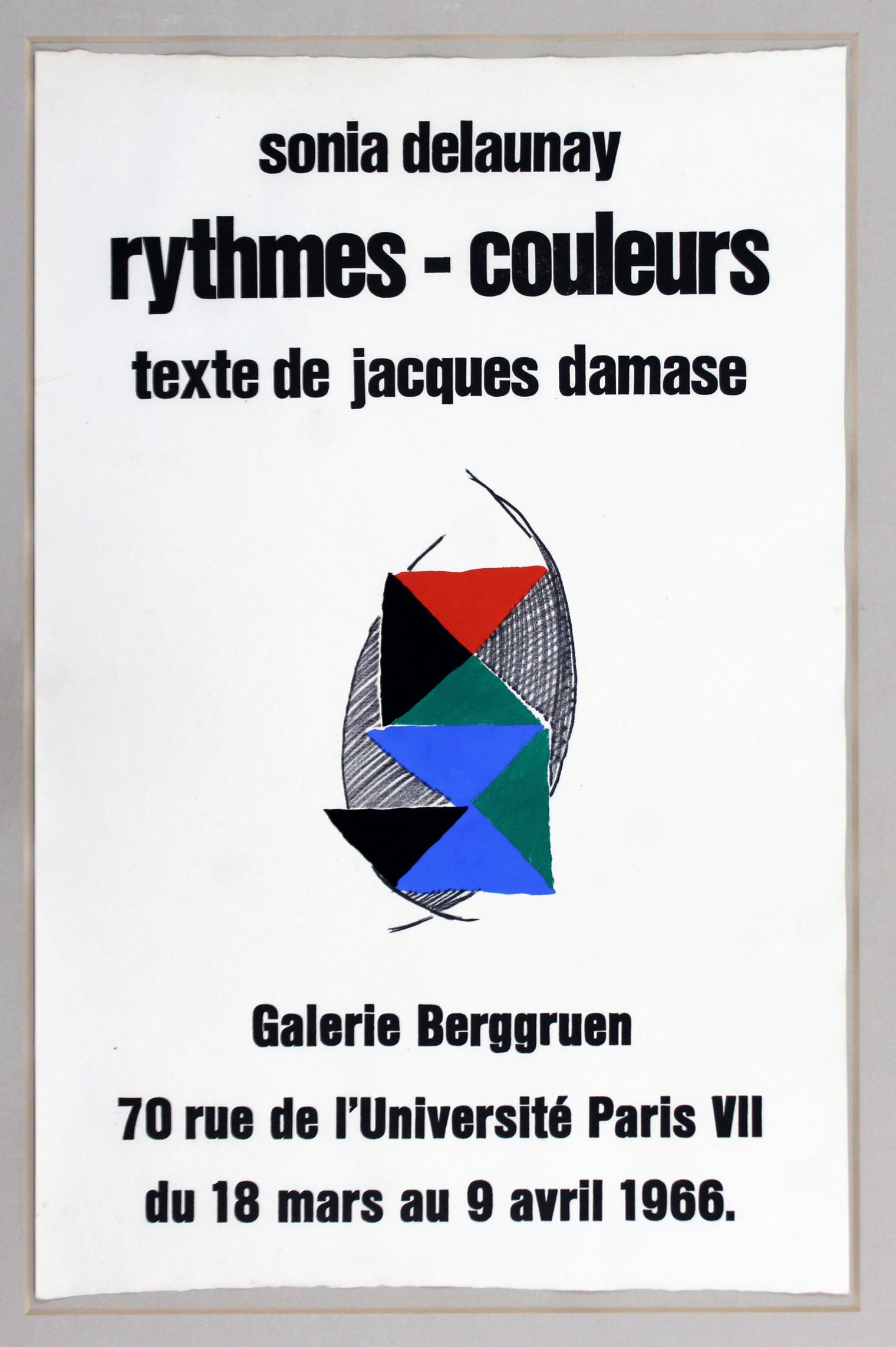 Vintage Sonia Delaunay Galerie Berggruen Paris 1966: For your consideration is an unframed, vintage Sonia Delaunay Galerie Berggruen Paris 1966 poster.