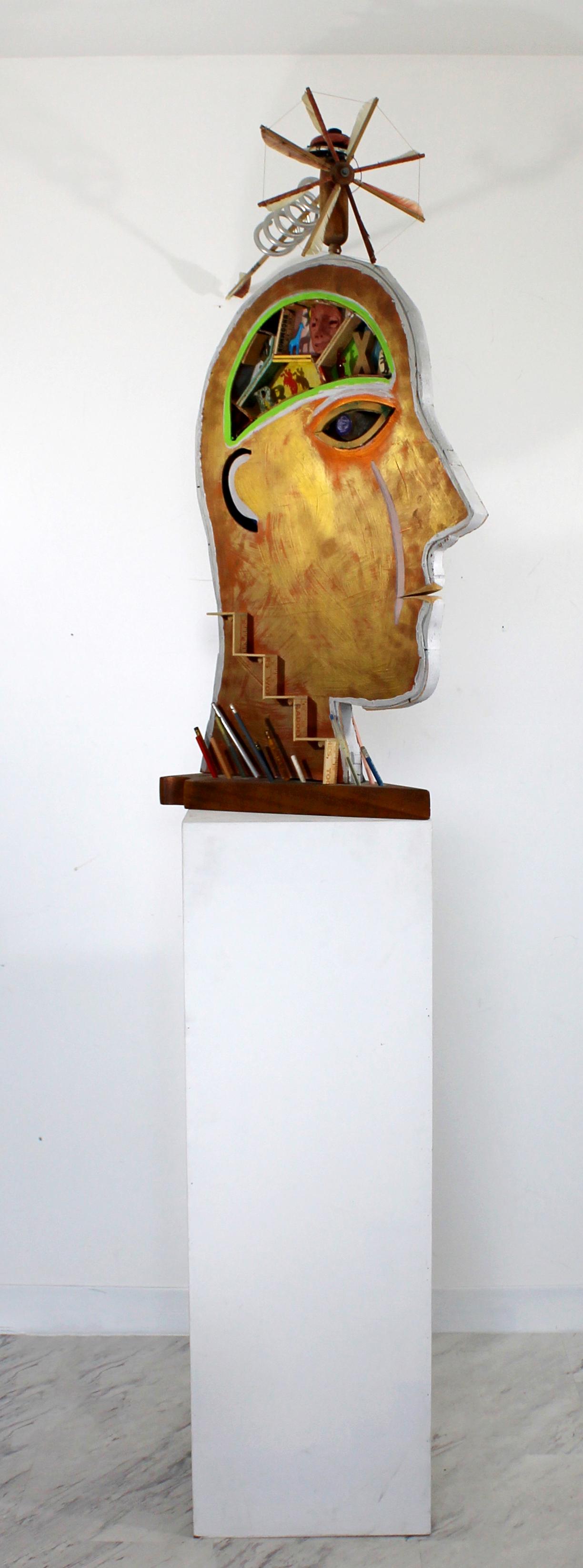 Dual Sided Floor Sculpture Man Signed Dewey Blocksma: For your consideration is a fantastic floor sculpture, entitled "Man," signed and dated by Dewey Blocksma, 1994. In excellent condition. The dimensions are 15" W x 15.5" D x 84" (7') H and the arrow o