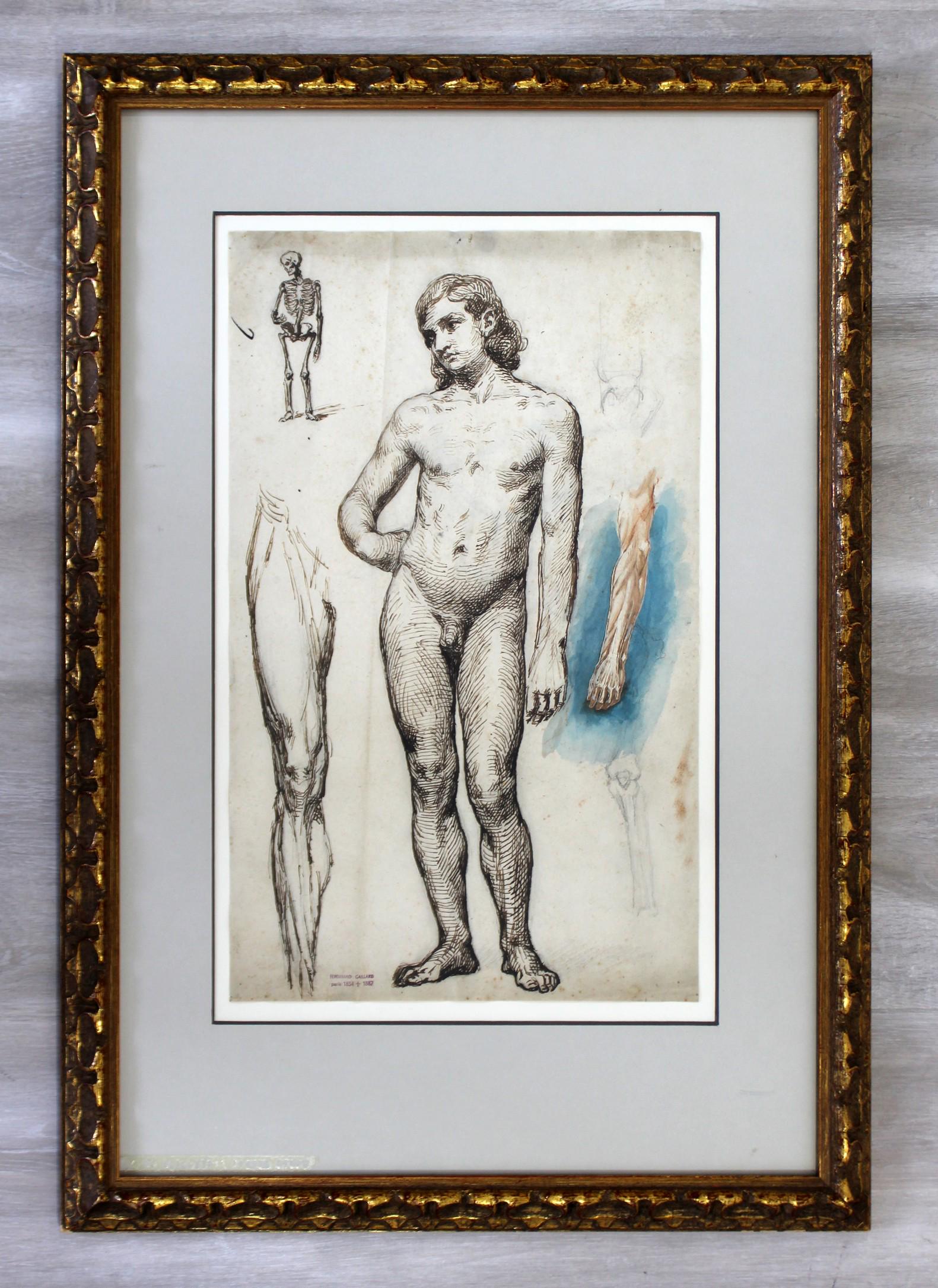 Ferdinand Gaillaro Academic Study Ink Watercolor Framed: For your consideration is a framed ink and watercolor "Academic Study," by Ferdinand Gaillaro.