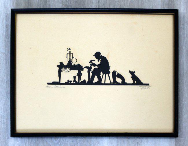 Antique Arcelim Hans Sacks Framed Silhouette 1938 14th: For your consideration is a vintage signed Arcelim Hans Sacks paper cut out.