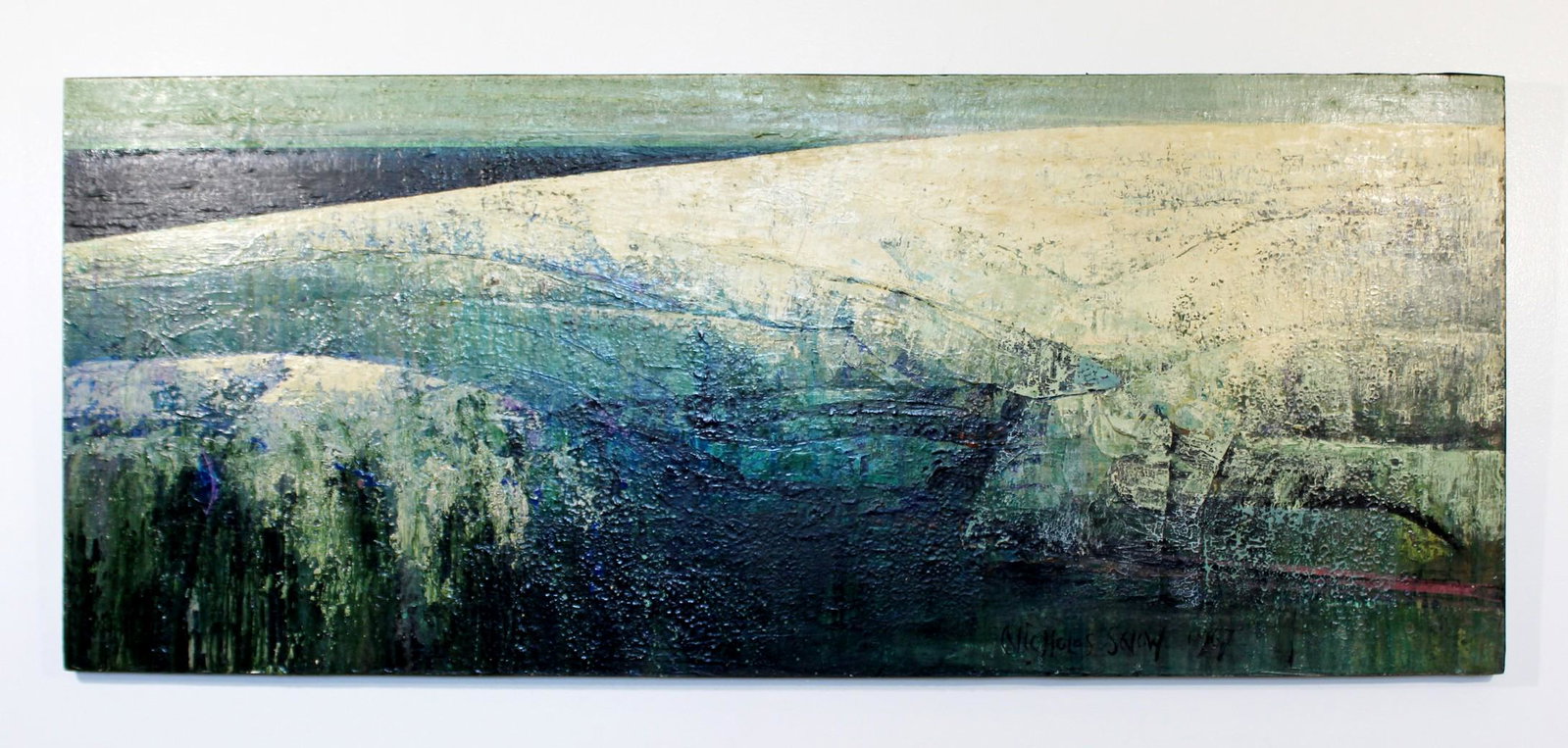Modern Nicholas Snow 1967 Acrylic on Board Blue Green: Nicholas Snow 1967 Acrylic on board blue green abstract Nicholas Snow educated at Wesleyan University and Harvard earning degrees in English and History of Art.Ã‚ Snow studied art in Florence for o