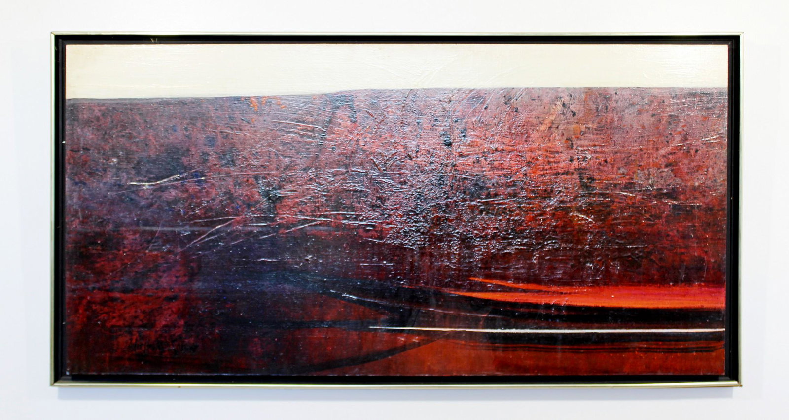 Modern Nicholas Snow Red Abstract Acrylic on Board: Nicholas Snow Red abstract acrylic on board abstract. Nicholas Snow educated at Wesleyan University and Harvard earning degrees in English and History of Art. Snow studied art in Florence for one year
