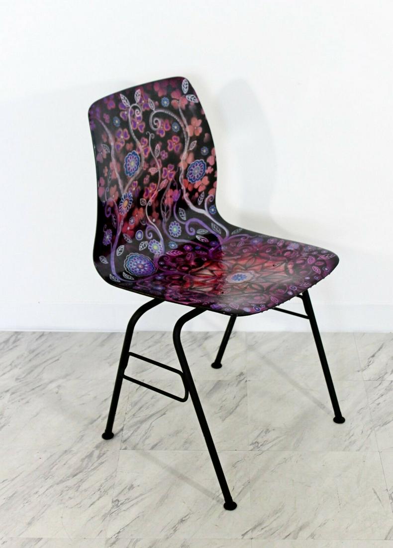 Boho Chic Hand Painted Psychadelic Floral Shell Side: For your consideration is a funky, psychaledic, hand painted shell chair, with a floral pattern. In excellent condition. The dimensions are 18" W x 17" D x 31.5" B.H. x 18" S.H.