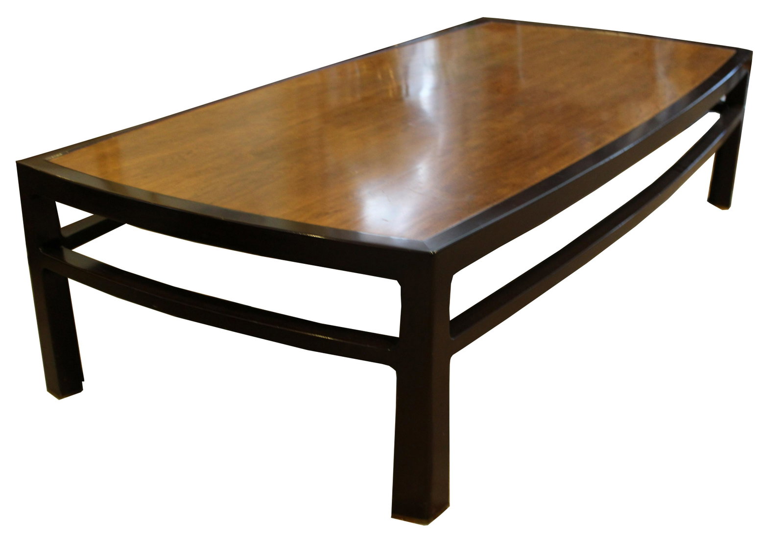 Wormley For Dunbar Rare Mahogany Rectangular Coffee: For your consideration is a Dunbar X-large coffee table in finished walnut and mahogany with original tag. In good condition with very minor surface scratches on top. 69" W x 34" D x 17" H.