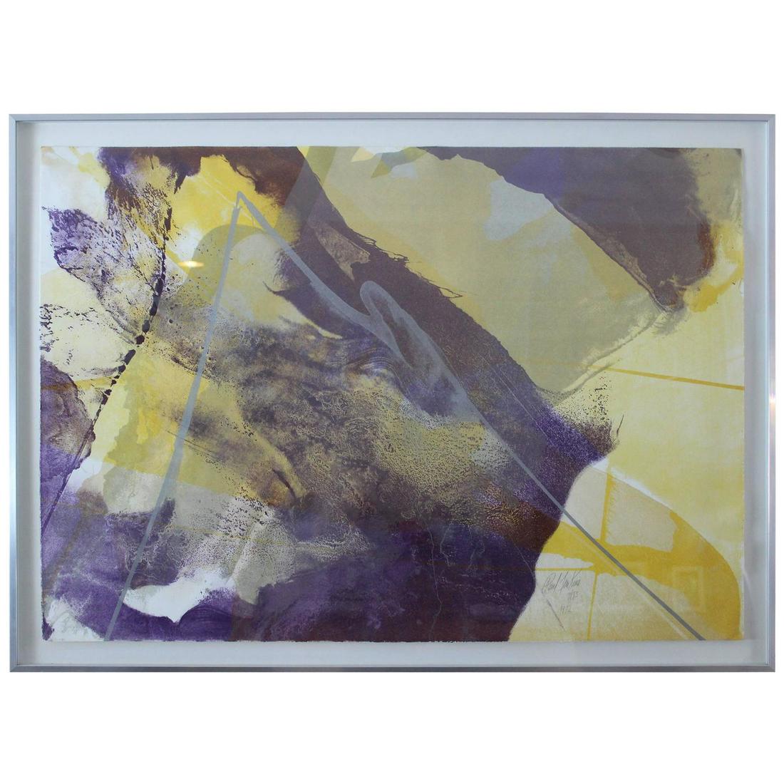 Framed Paul Jenkins Signed Color Lithograph 7/75 '72: For your consideration is a framed, Paul Jenkins Waterclolor Lithograph, signed, numbered 7/75 and dated 1972. The dimensions are 40.5" W x 29.5" H. Paul Jenkins was an American abstract expressionist