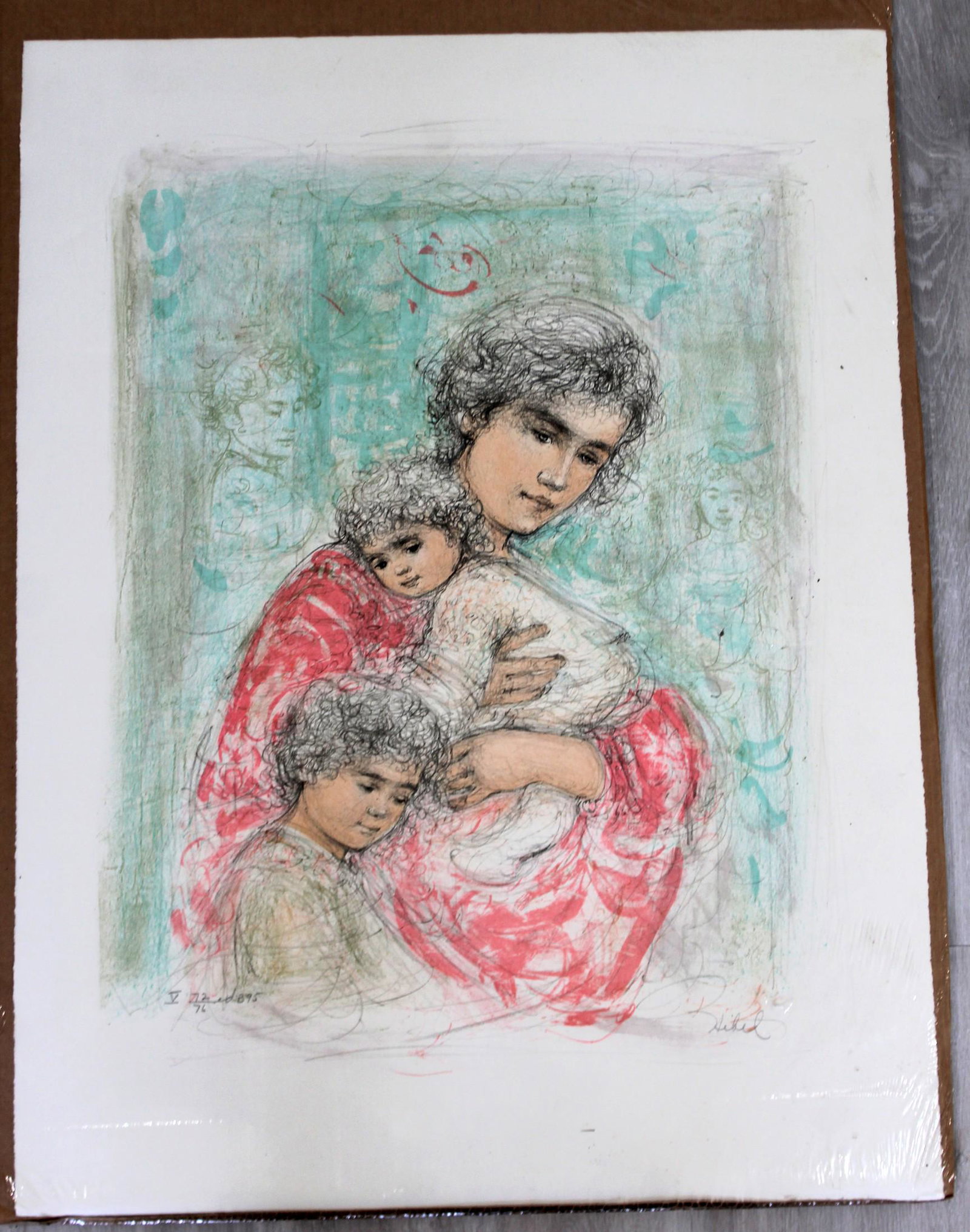 Edna Hibel Unframed Signed Lithograph Family: For your consideration is an unframed lithograph, "Family," signed and numbered by Edna Hibel. In very good condition. The dimensions are 19.5" W x 26" H.